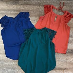 Express Lace Sleeve Halter Tops - Blue, Teal, Coral